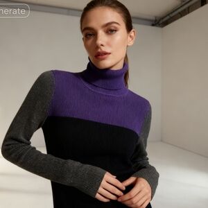 Lauren Ralph Lauren Color Block Ribbed Turtleneck Sweater